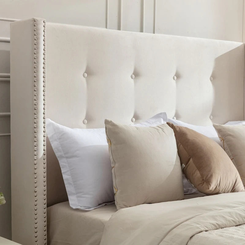 54 High Headboard Upholstered Queen/King Bed (No Box Spring Needed)