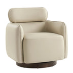 Modern Swivel Genuine Leather Barrel Chair