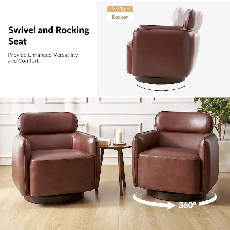 Modern Swivel Genuine Leather Barrel Chair