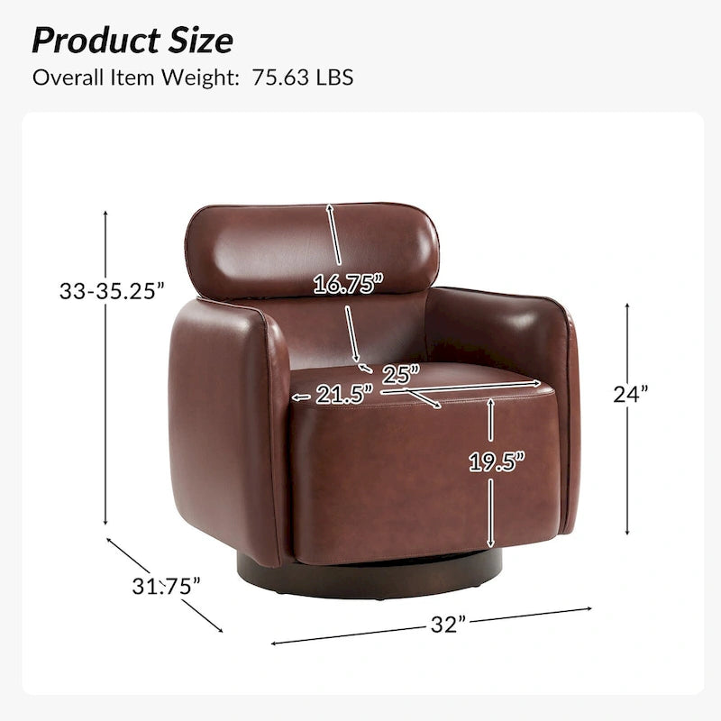 Modern Swivel Genuine Leather Barrel Chair