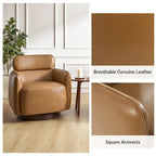Modern Swivel Genuine Leather Barrel Chair